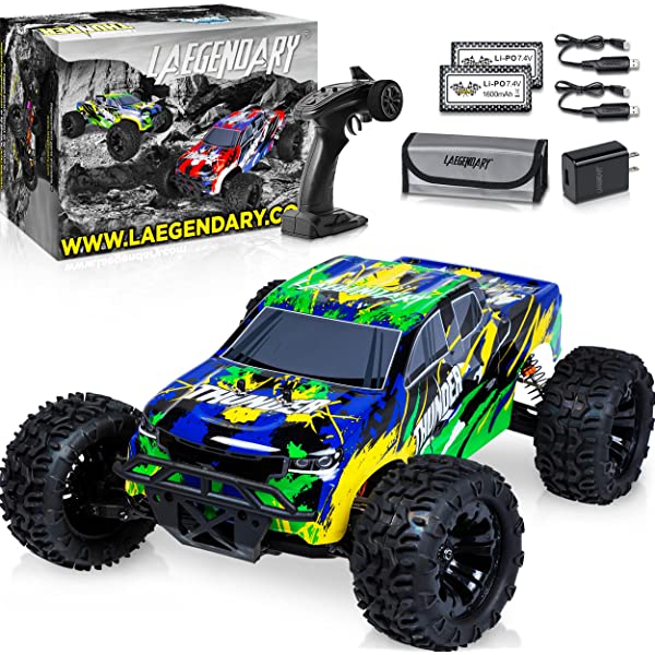 1:10 Scale Large RC Cars 50+ kmh Speed - Boys Remote Control Car 4x4 Off Road Monster Truck Electric - Hobby Grade Waterproof Toys Trucks for Kids and Adults - 2 Batteries + Connector for 40+ Min Play Black - Red 1:10 Scale 31 mph