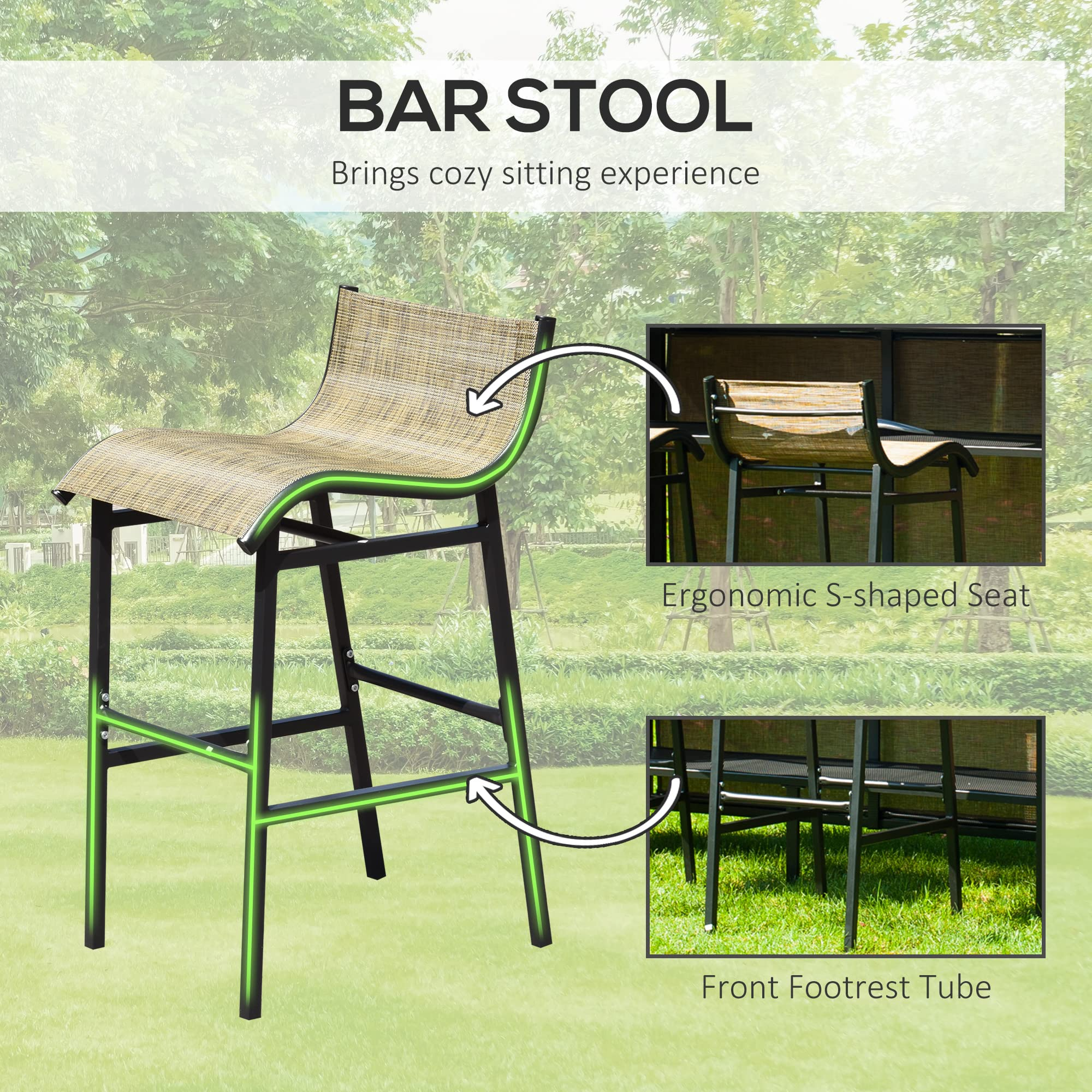 【Home&Garden】3 Pcs Outdoor Bar Set for 2 with Canopy, Rectangular Table with Storage Shelves & 2 Bar Chairs