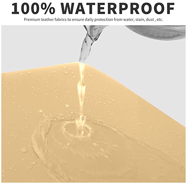 Easy-Going PU Leather Recliner Sofa Slipcovers, Waterproof Stretch Sofa Covers, 8 Pieces Stretch Furniture Protector, Elastic Strap Shield Pets Kids Children Cats Dogs Beige