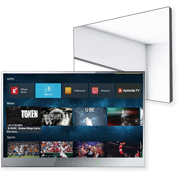 Elecsung 22 inch Bathroom TV Luxury Smart Mirror TV IP66 Waterproof Full HD HDTV(ATSC) Tuner Wi-fi & Bluetooth (22'' (Touch Keys), Mirror) 22'' (Touch Keys) Mirror