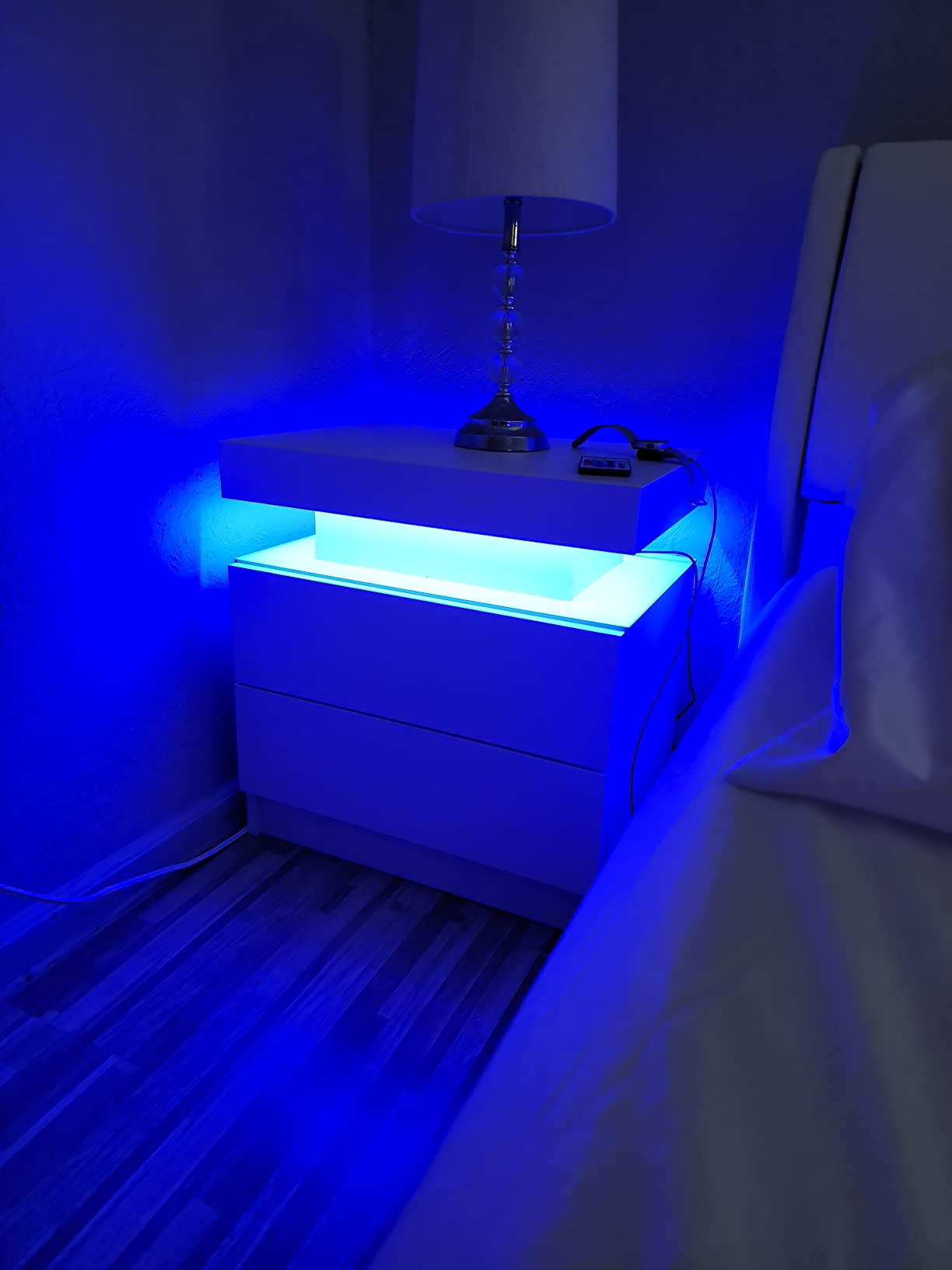【Furniture】Nightstand Set of 2 LED Nightstand with 2 Drawers, Bedside Table with Drawers for Bedroom Furniture