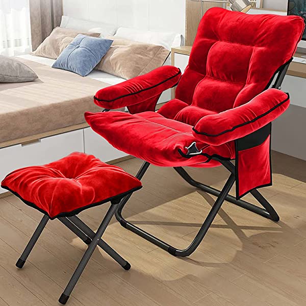 VOJUEAR Modern Accent Fabric Lazy Chair with Ottoman, Upholstered Lounge Reclining Armchair with Side Pocket for Adults or Kids,Upholstered Lounge Leisure Armrest Sofa Chair (CharcoalGrey)