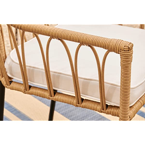 Quality Outdoor Living 65-YZ03HM Hermosa 3 Piece Chat Set, Tan Wicker + Linen Cushions 3-Piece Chat Set (Linen Cushions)