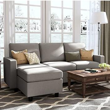 HONBAY Convertible Sectional Sofa Couch, L-Shaped Couch with Modern Linen Fabric for Small Space Dark Grey