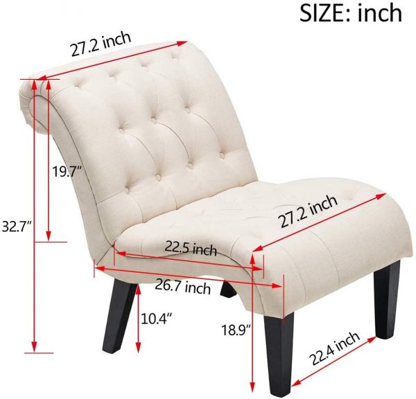 Yongqiang Set of 2 Accent Chair for Living Room Bedroom Upholstered Tufted Curved Backrest Casual Fabric Chairs with Wood Legs Cream
