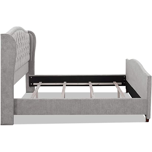 Jennifer Taylor Home Marcella Collection Queen Wingback Tufted Hand-Applied Nail Heads Upholstered Bed, Antique White Antique White Queen