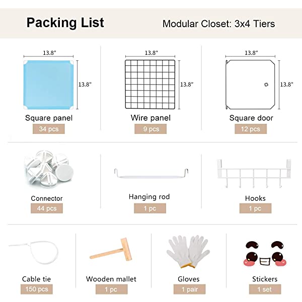 YOZO Cube Storage Organzier Portable Closet Wardrobe Bedroom Dresser (71x14x71 inches) Portable Closet Cube Shelf Armoire Pantry Cabinet, 25 Cubes, Blue 25Cubes Blue