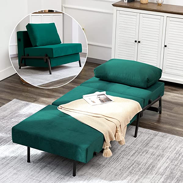 Vonanda Sofa Bed, Folding Velvet Sleeper Sofa, Modern Sleeper Chair Bed with Hidden Legs and Sturdy Frame for Small Living Space, Velvet Hunter Green