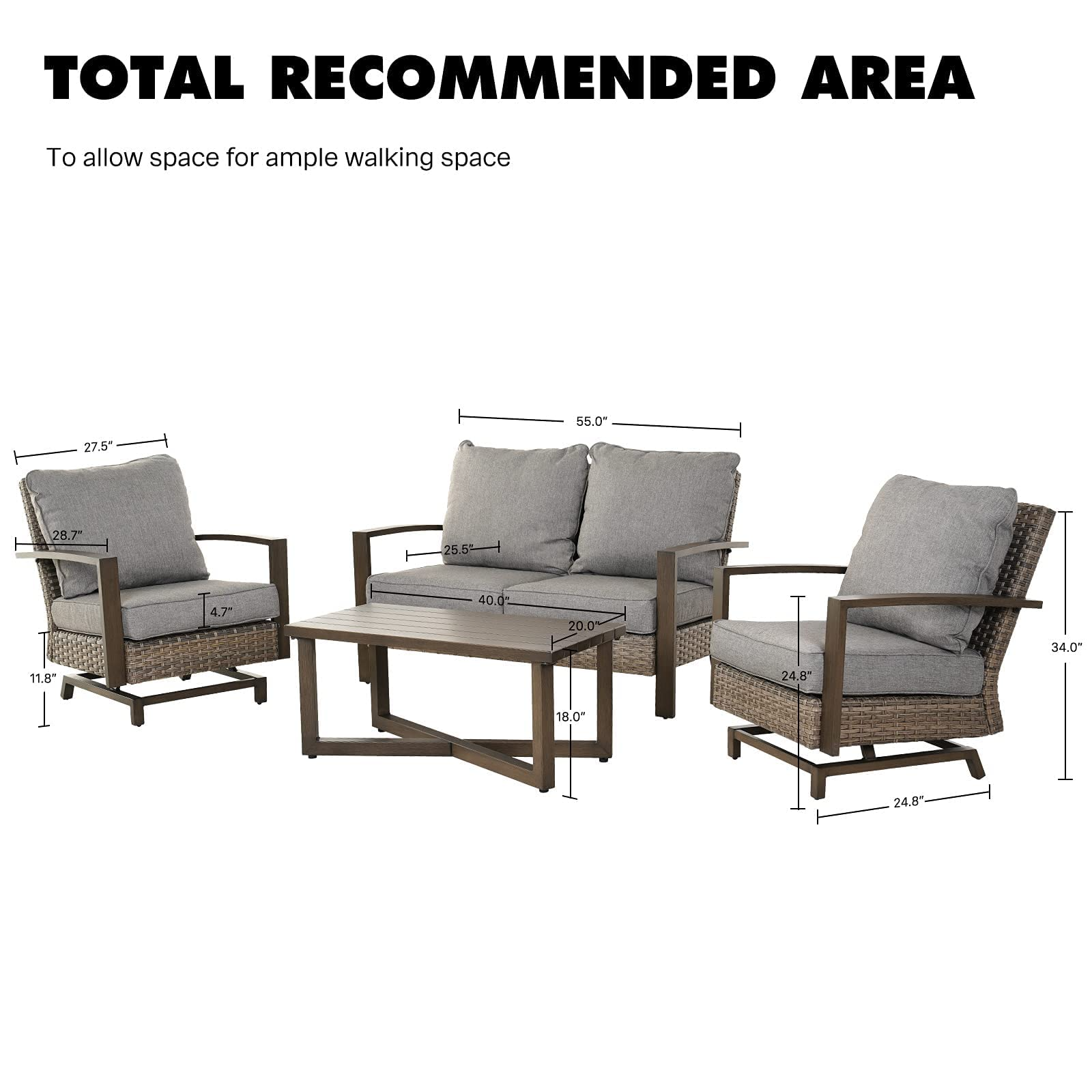 【Home&Garden】Outdoor 4 Pcs Furniture Sofa Sets PE Wicker Furniture Sets Rockers Patio Conversation Sets
