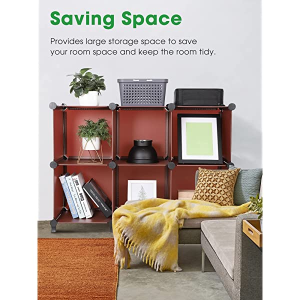 Puroma Cube Storage Organizer 6-Cube Closet Storage Shelves with Wooden Mallet DIY Closet Cabinet Bookshelf Plastic Square Organizer Shelving for Home, Office, Bedroom - Black Black Medium