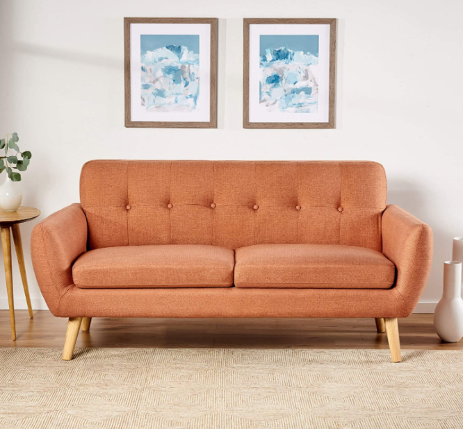 Christopher Knight Home Josephine Mid-Century Modern Petite Fabric Sofa, Burnt Orange / Natural