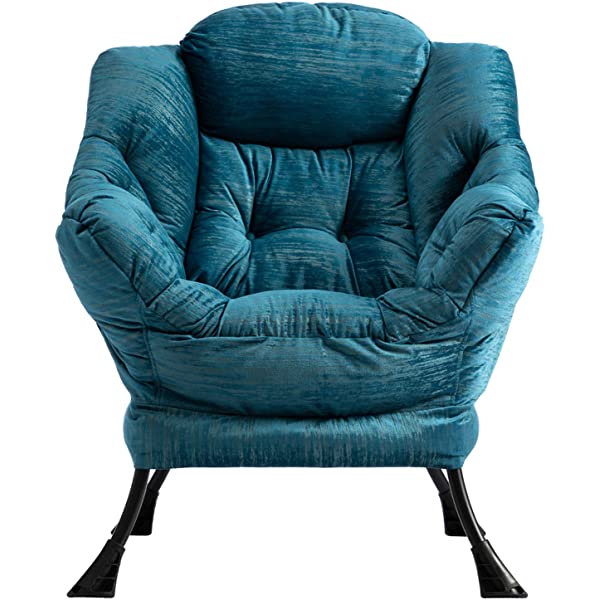 AbocoFur Modern Large Cotton Fabric Lazy Chair，Accent Contemporary Lounge Chair, Single Steel Frame Leisure Sofa Chair with Armrests and A Side Pocket, Beige