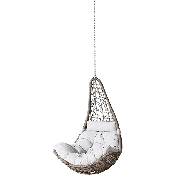 Ulax Furniture Outdoor Wicker Hanging Chair Swing, Patio Hanging Basket Swing Chair with Hanging Steel Chain (Beige)