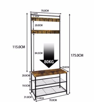 HOFLERA Coat Rack, Hall Tree with Shoe Bench for Entryway, Industrial Accent Furniture with Steel F