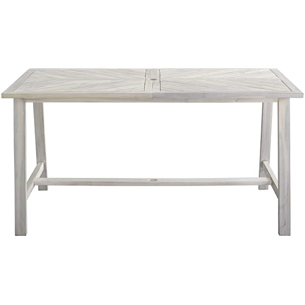 Walker Edison 5 Person Outdoor Wood Chevron Patio Furniture Dining Set Table Chairs Bench All Weather Backyard Conversation Garden Poolside Balcony, 4 Piece, Brown Brown 4 Piece Dining Set