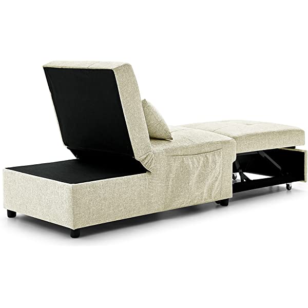 4-in-1 Sleeper Sofa Bed, HABITRIO Solid Wood Frame Polyester Upholstered Seating Couch w/A Pillow, Work As Ottoman, Single Chair, Sofabed and Chaise Lounge, Fit for Living Room, Bedroom (Grey)