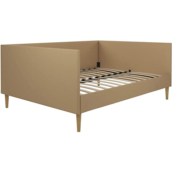 DHP Franklin Mid Century Upholstered Daybed, Sofa Bed, Twin Size Frame, Tan Linen Linen Twin Tan