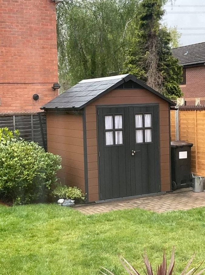 Keter Newton plastic garden storage shed, brown, 2.2 x 2.13 m