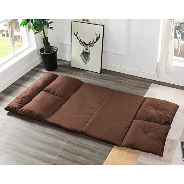 Harper&Bright Designs Folding Lazy Sofa Floor Chaise Lounge Chair Futon with Back Support, Beige