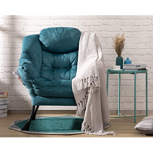 AbocoFur Modern Large Cotton Fabric Lazy Chair，Accent Contemporary Lounge Chair, Single Steel Frame Leisure Sofa Chair with Armrests and A Side Pocket, Beige