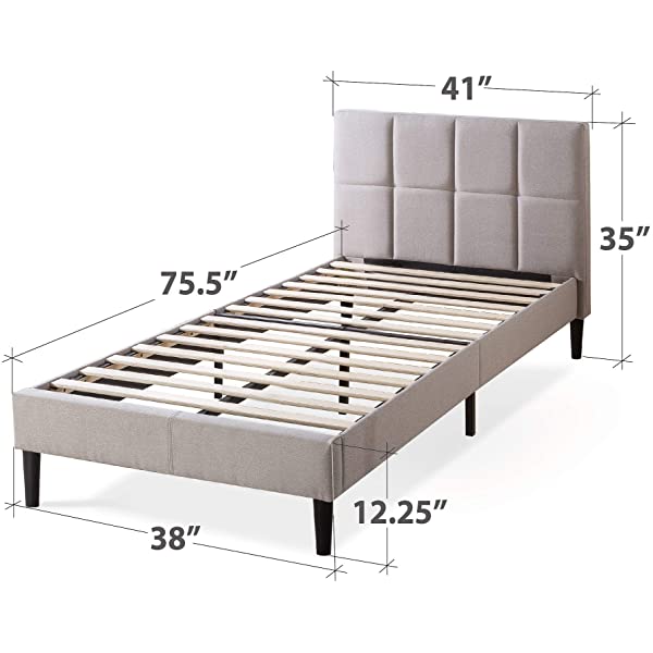 ZINUS Lottie Upholstered Platform Bed Frame / Mattress Foundation / Wood Slat Support / No Box Spring Needed / Easy Assembly, Grey, Queen Grey Queen Standard