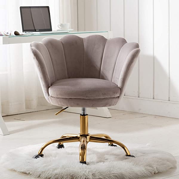 MTFY Modern Home Office Swivel Chair, Shell Desk Chair with Adjustable Height, Upholstered Ergonomic Computer Desk Chair Leisure Task Chair Accent Armchair for Office, Living Room,Bedroom (Beige)