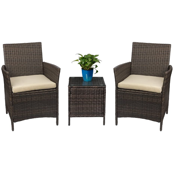 Devoko Patio Furniture Set 3-piece PE Rattan Wicker Chair with Dining Table Outdoor Garden Furniture Se