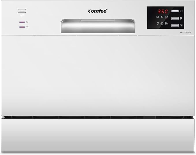 COMFEE’ Countertop Dishwasher, Energy Star Portable Dishwasher, 6 Place Settings & 8 Washing