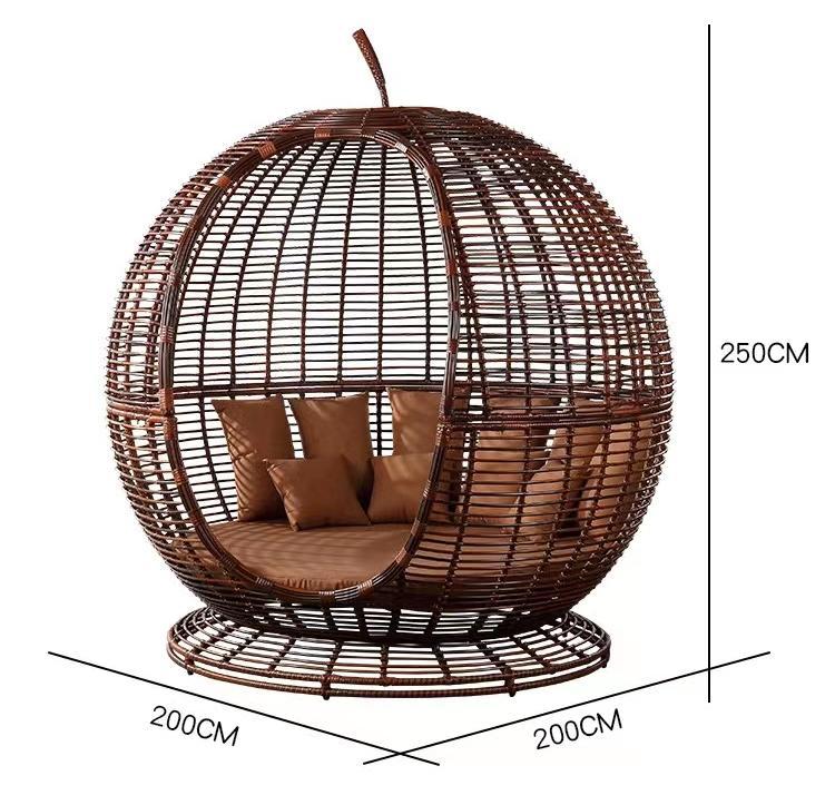【Home&Garden】Outdoor bed apple bed rattan round bed Nordic villa swimming pool seaside vacation beach homestay rattan bed