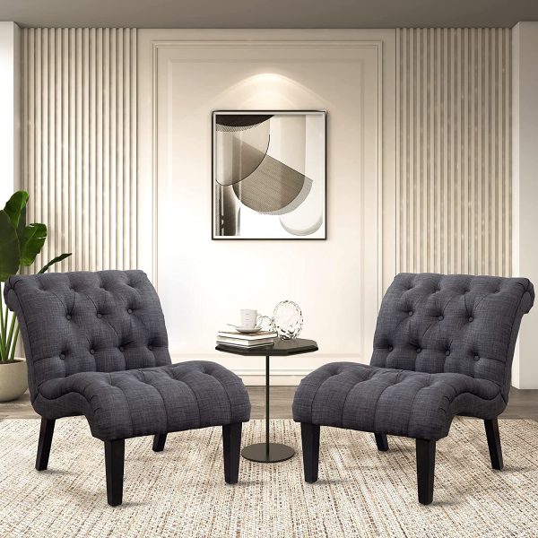 Yongqiang Set of 2 Accent Chair for Living Room Bedroom Upholstered Tufted Curved Backrest Casual Fabric Chairs with Wood Legs Cream