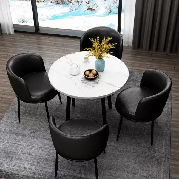 【Furniture】5-Piece Dining Table Set, Modern Round Dining Table & 4 Dining Chairs