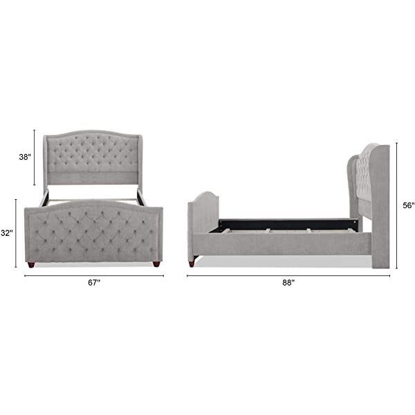 Jennifer Taylor Home Marcella Collection Queen Wingback Tufted Hand-Applied Nail Heads Upholstered Bed, Antique White Antique White Queen