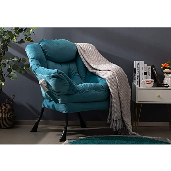 AbocoFur Modern Large Cotton Fabric Lazy Chair，Accent Contemporary Lounge Chair, Single Steel Frame Leisure Sofa Chair with Armrests and A Side Pocket, Beige