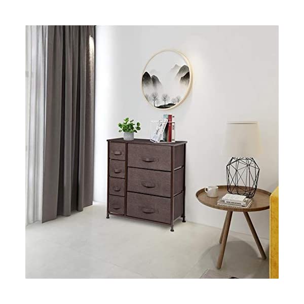 7 Drawers Dresser - Furniture Storage Tower Unit for Bedroom, Hallway, Closet, Office Organization - Steel Frame, Wood Top, Easy Pull Fabric Bins Gray/White Gray / White