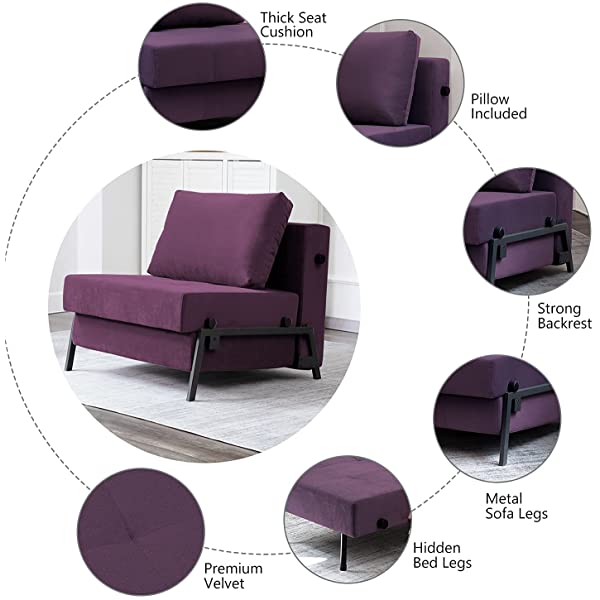 Vonanda Sofa Bed, Folding Velvet Sleeper Sofa, Modern Sleeper Chair Bed with Hidden Legs and Sturdy Frame for Small Living Space, Velvet Hunter Green