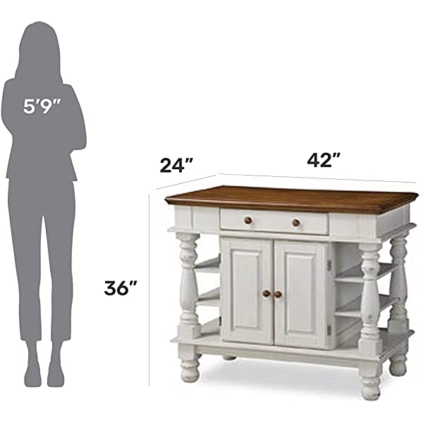 Homestyles Kitchen Island Americana Dual Side Storage Cabinet, 36 Inches High by 42 Inches Wide, Antique White