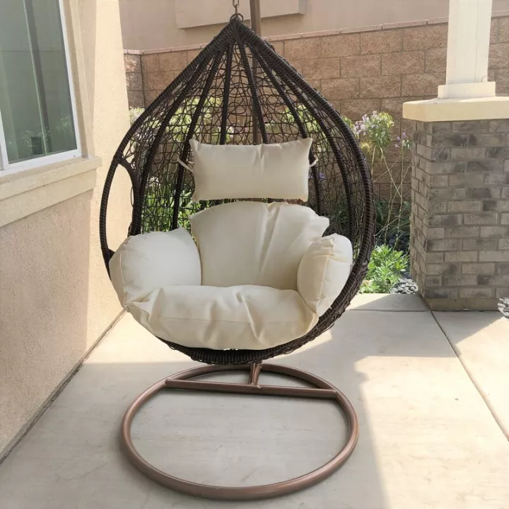 ONE PIECE WICKER BASKET HANGING PORCH SWING WITH STAND