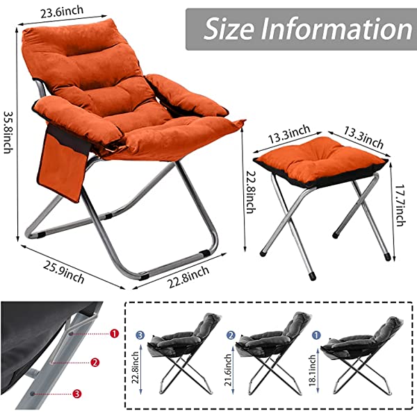 VOJUEAR Modern Accent Fabric Lazy Chair with Ottoman, Upholstered Lounge Reclining Armchair with Side Pocket for Adults or Kids,Upholstered Lounge Leisure Armrest Sofa Chair (CharcoalGrey)