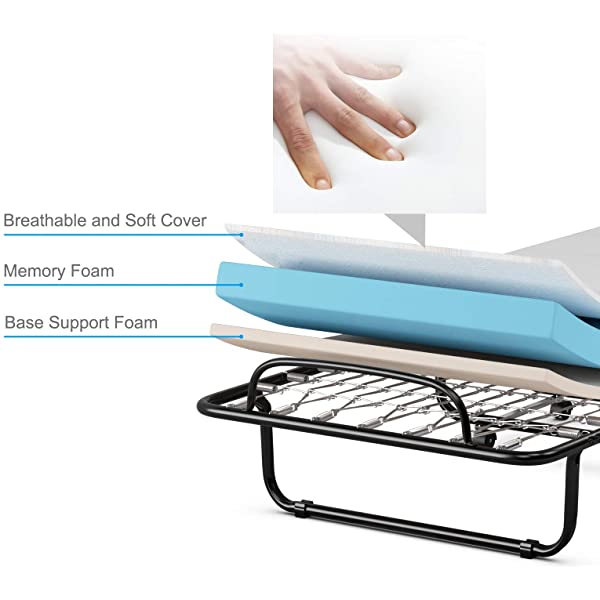 Giantex Rollaway Folding Bed with 4 Inch Mattress, Portable Foldable Guest Bed for Adults, Sturdy Metal Frame, Memory Foam Mattress, Folding Bed Cot Size (Beige & Black) Wood