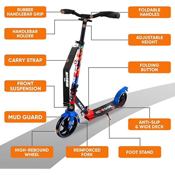 Hurtle Scooter – Scooter for Teenager – Kick Scooter – 2 Wheel Scooter with Adjustable T-Bar Handlebar – Folding Adult Kick Scooter with Alloy Anti-Slip Deck Pink