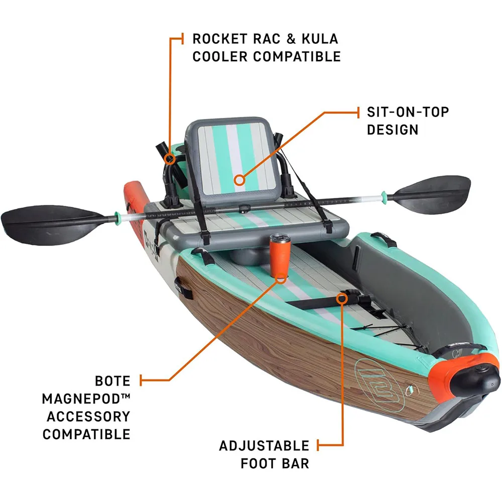 BOTE Deus Aero Inflatable Kayak Compatible with MagnePod for Adults and Kids, Including Travel Bag, 1 Person Single Seat Inflatable Kayak for Recreational Fishing, Hunting and Leisure