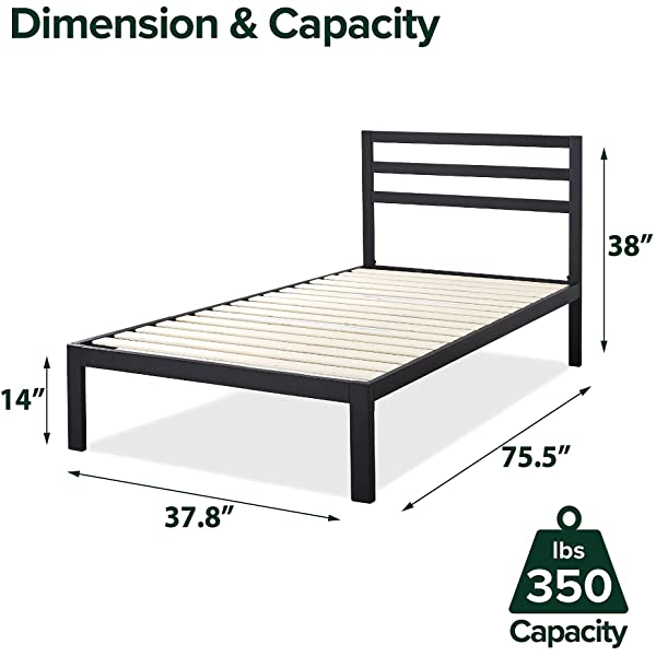 ZINUS Mia Metal Platform Bed Frame / Wood Slat Support / No Box Spring Needed / Easy Assembly, Black, Full Standard Full Black