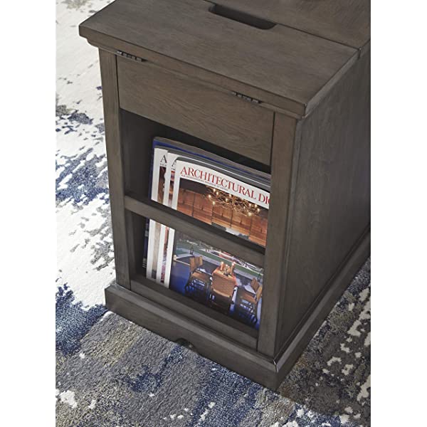 Signature Design by Ashley Tyler Creek Rustic Chair Side End Table with Pull-Out Tray & USB Ports, Brown Blackish Brown Table