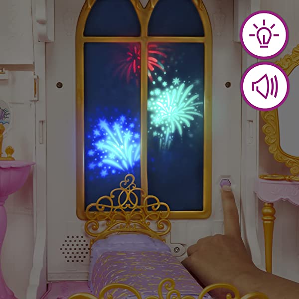 Disney Princess Ultimate Celebration Castle, 4 Feet Tall Doll House with Furniture and Accessories, Musical Fireworks Light Show, Toy for Girls 3 and Up