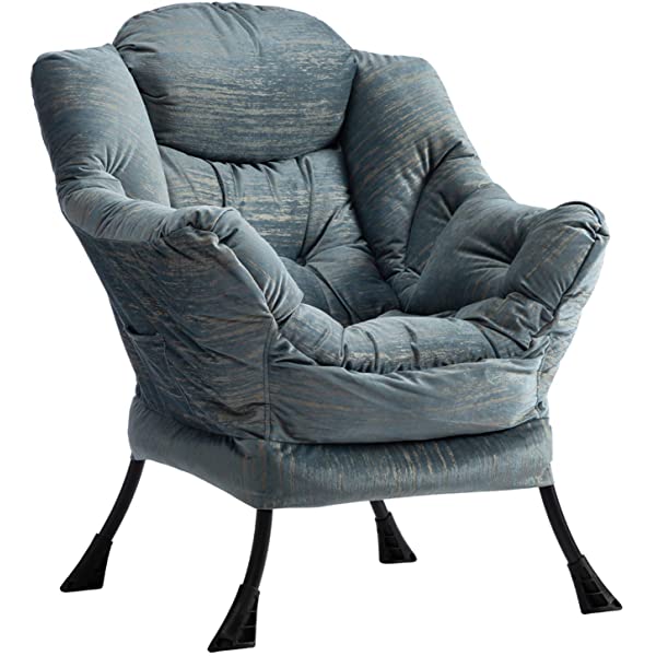 AbocoFur Modern Large Cotton Fabric Lazy Chair，Accent Contemporary Lounge Chair, Single Steel Frame Leisure Sofa Chair with Armrests and A Side Pocket, Beige