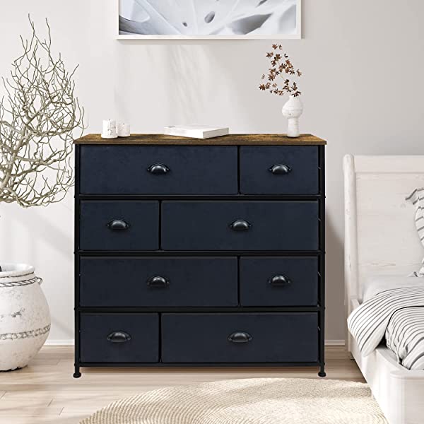Sorbus Dresser with 8 Drawers - Furniture Storage Chest Tower Unit for Bedroom, Hallway, Closet, Office Organization - Steel Frame, Wood Top, Easy Pull Fabric Bins (Black)