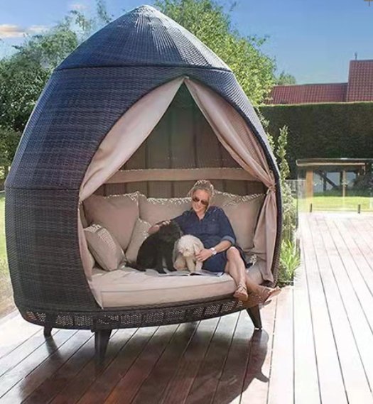 【Home&Garden】Vacation beach bed rattan bed terrace sun bed outdoor leisure birdcage sofa outdoor