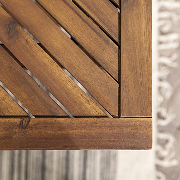 Walker Edison 5 Person Outdoor Wood Chevron Patio Furniture Dining Set Table Chairs Bench All Weather Backyard Conversation Garden Poolside Balcony, 4 Piece, Brown Brown 4 Piece Dining Set