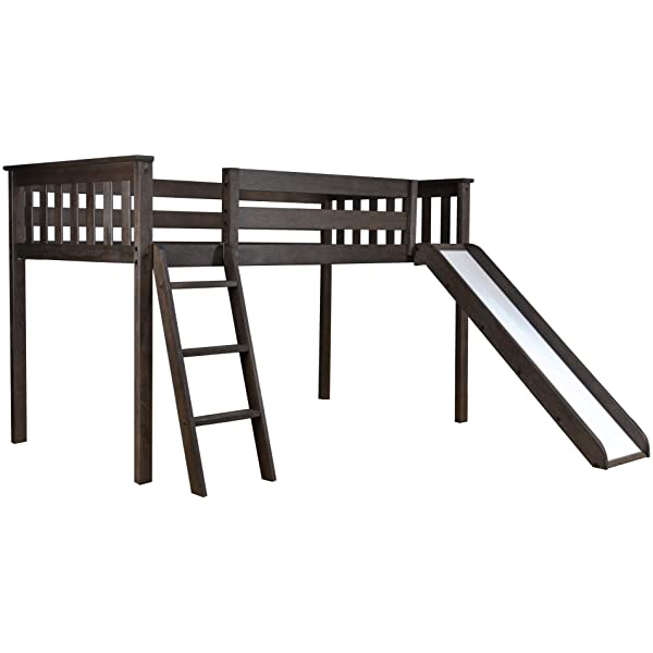 Max & Lily Twin Low Loft Bed with Staircase, White White Low Loft + Staircase Bed