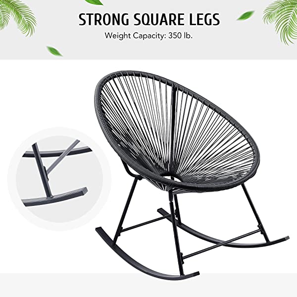 VONLUCE 3 Piece Outdoor Acapulco Bistro Set, Patio Furniture Set with Glass Top Table and 2 Rocking Chairs with Hand-Woven Rope, All Weather 3pc Conversation Set for Balcony and Patio Décor, Black